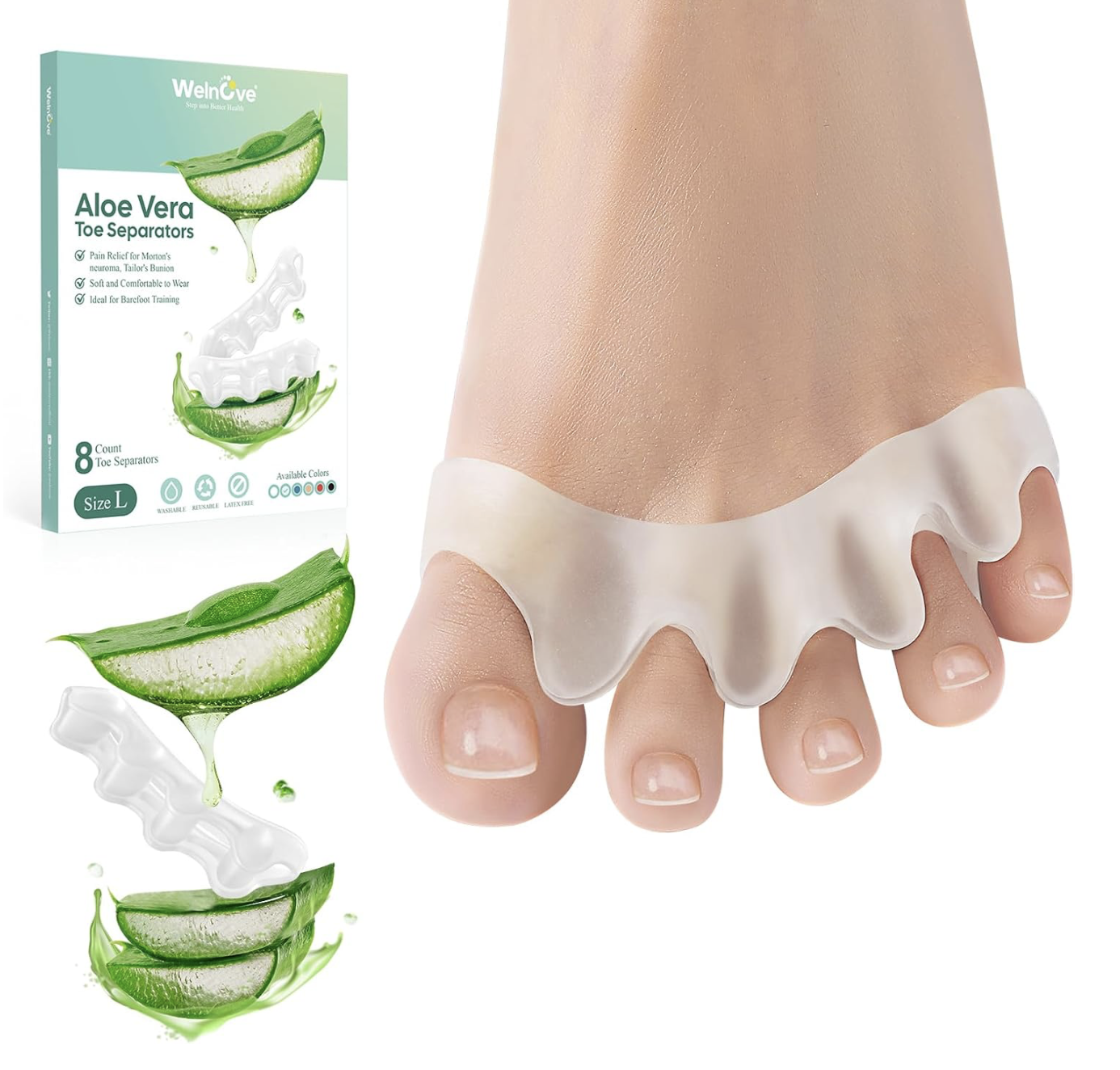 Welnove 8 Pack Toe Separators, Bunion Corrector for Women/Men, Toe Spacers, Foot Alignment - Dividers to Correct Bunions, Hammertoes (Clear-aloe Vera) : Amazon.co.uk: Beauty