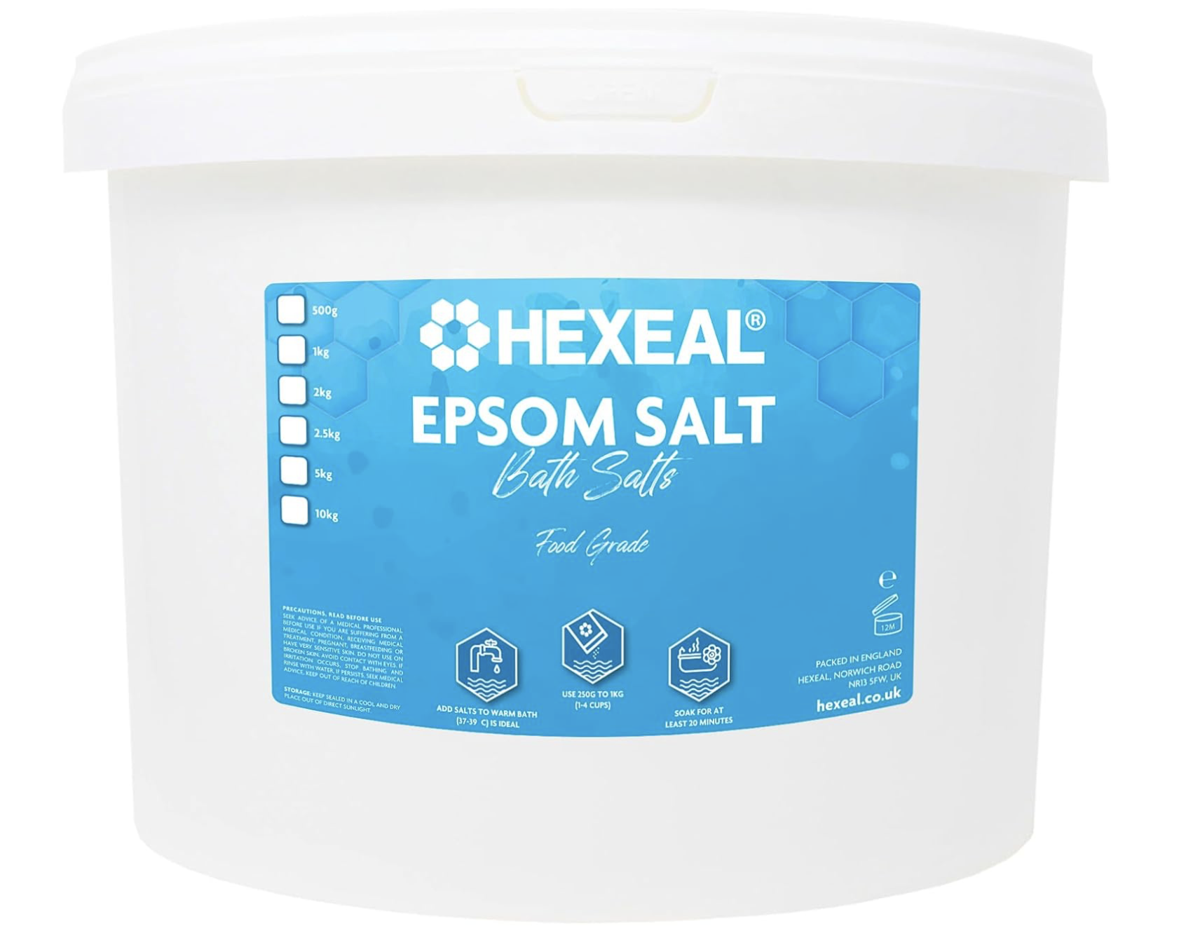 Hexeal Epsom Salt 10kg Bucket – Food Grade Magnesium Sulphate | Suitable for Bathing, Gardening, Household Uses and More : Amazon.co.uk: Beauty
