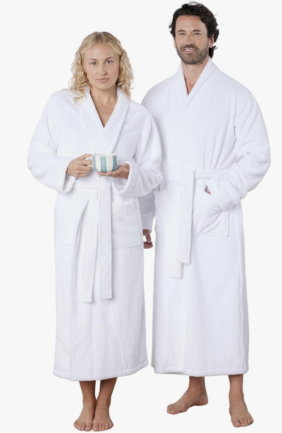 DIP & DOZE Luxury 100% Organic Cotton Long Towelling Bath Robe | Luxurious 550gsm Dressing Gown Deep Pockets | Fairtrade Certified - White Small : Amazon.co.uk: Fashion
