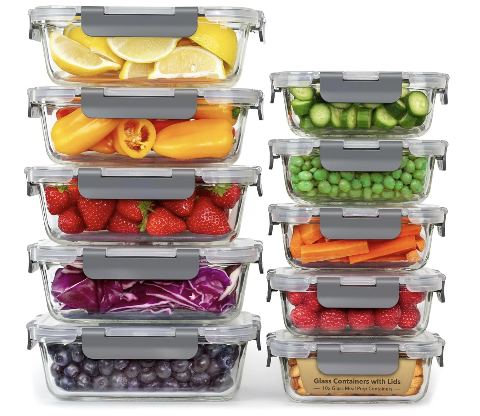 GOOD FOR YOU Glass Containers with Lids 10 Pack, Meal Prep Food Storage | Leakproof airtight lids; oven, air fryer & microwave safe borosilicate glass; stackable meal prep & food storage : Amazon.co.uk: Home & Kitchen