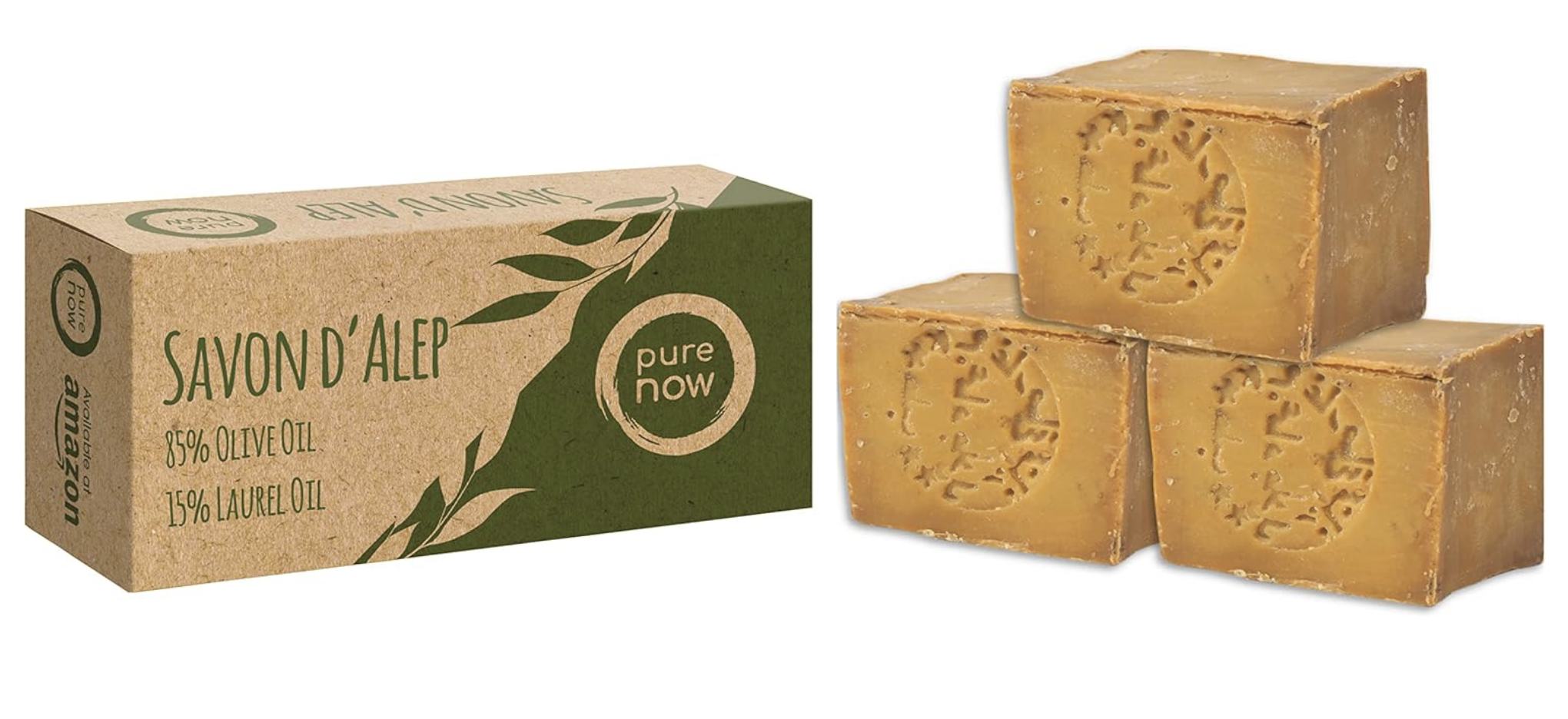 Pure Now Aleppo Soap 3 x ca 200g, 85% Olive oil 15% Laurel oil, PH Neutral, Detox Handmade : Amazon.co.uk: Beauty