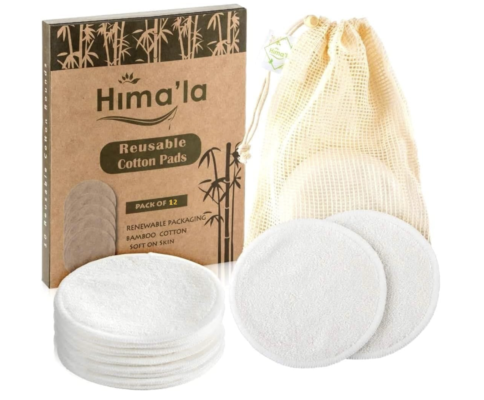 Hima'la 12 Reusable Makeup Remover Pads, Organic Cotton Pads with Wash Bag | Soft Reusable Cotton Pads with Natural Bamboo, All Skin Types, Machine Washable, Eco-Friendly, Makeup & Facial Cleansing : Amazon.co.uk: Beauty