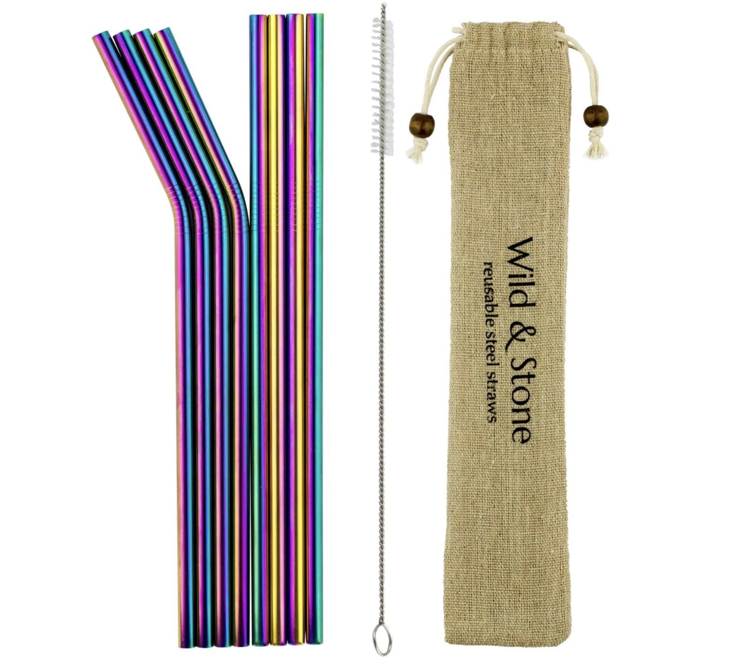 Wild & Stone Reusable Steel Drinking Straws, 8-Pack, with Cleaning Brush : Amazon.co.uk: Home & Kitchen