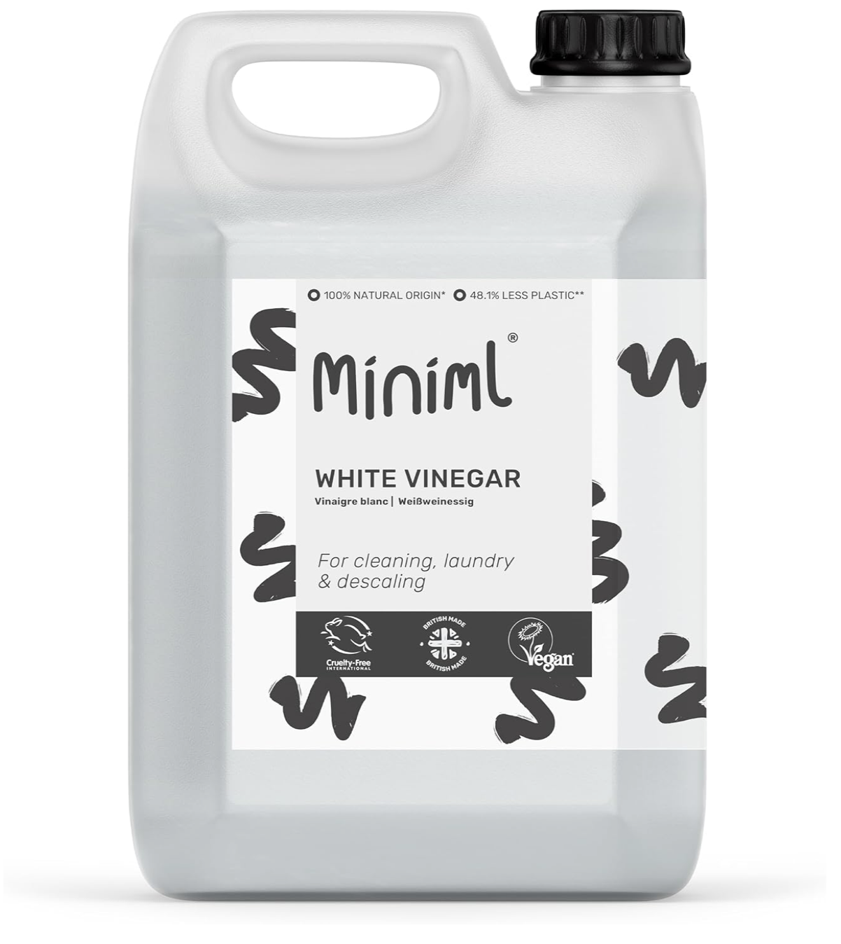Miniml Eco White Vinegar Cleaning - All Natural Multi-Surface & Multi-Purpose Cleaner, Limescale Remover, Laundry Softener & More - 100% Vegan & Cruelty Free (5L (Pack of 1) : Amazon.co.uk: Health & Personal Care