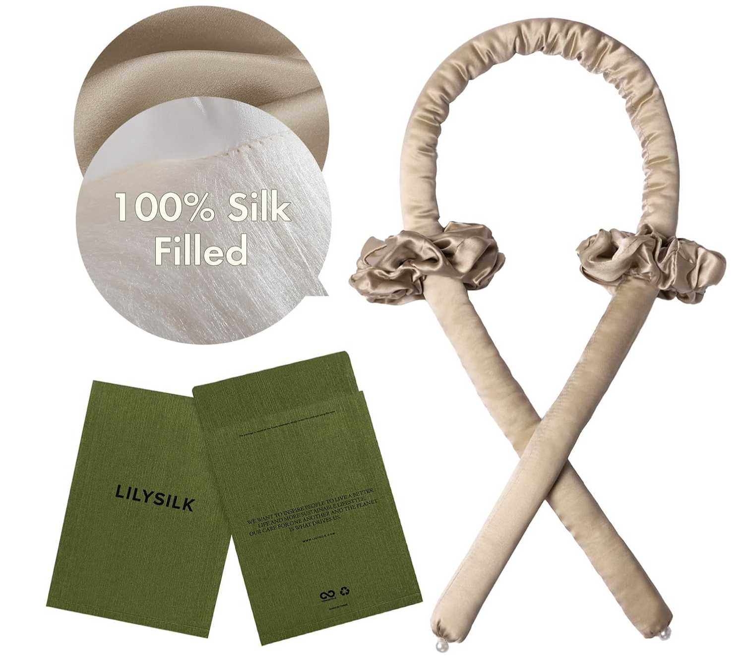 LILYSILK Heatless 100% Mulberry Silk Curling Headband And 2 Silk Scrunchie Set Hair Diy Hair Styling Tools, Taupe : Amazon.co.uk: Beauty