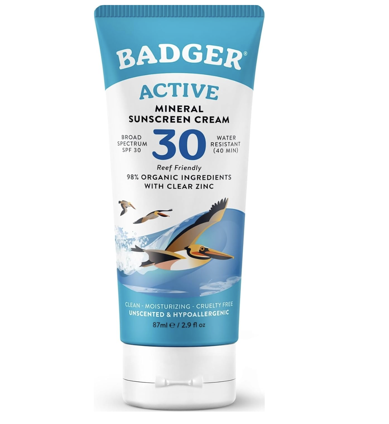 Badger Active Mineral Sunscreen Cream SPF 30 | Broad Spectrum UVA & UVB Protection | Gentle, Water Resistant Sun Cream for All Ages | Beach & Outdoor Use (87ml) | Zinc Oxide, 98% Organic, Reef Safe, Water Resistant, Face and Body, Unscented, Travel size sunscreen, Reef safe sun care : Amazon.co.uk: Beauty