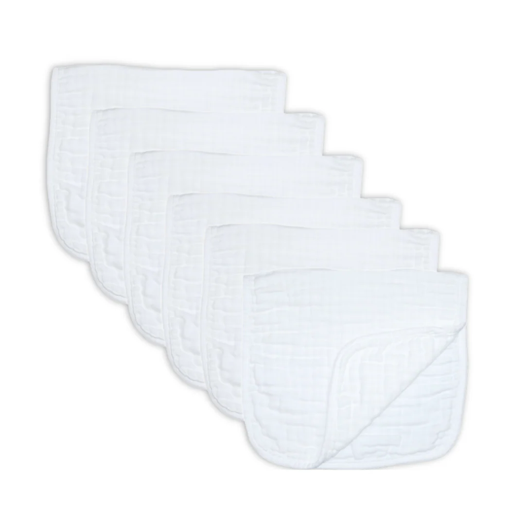 Cotton 3 Ply Muslin Burp Cloths - 6 Pack
