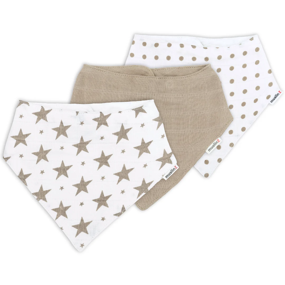 Cotton Muslin Dribble Bibs - 3 Pack