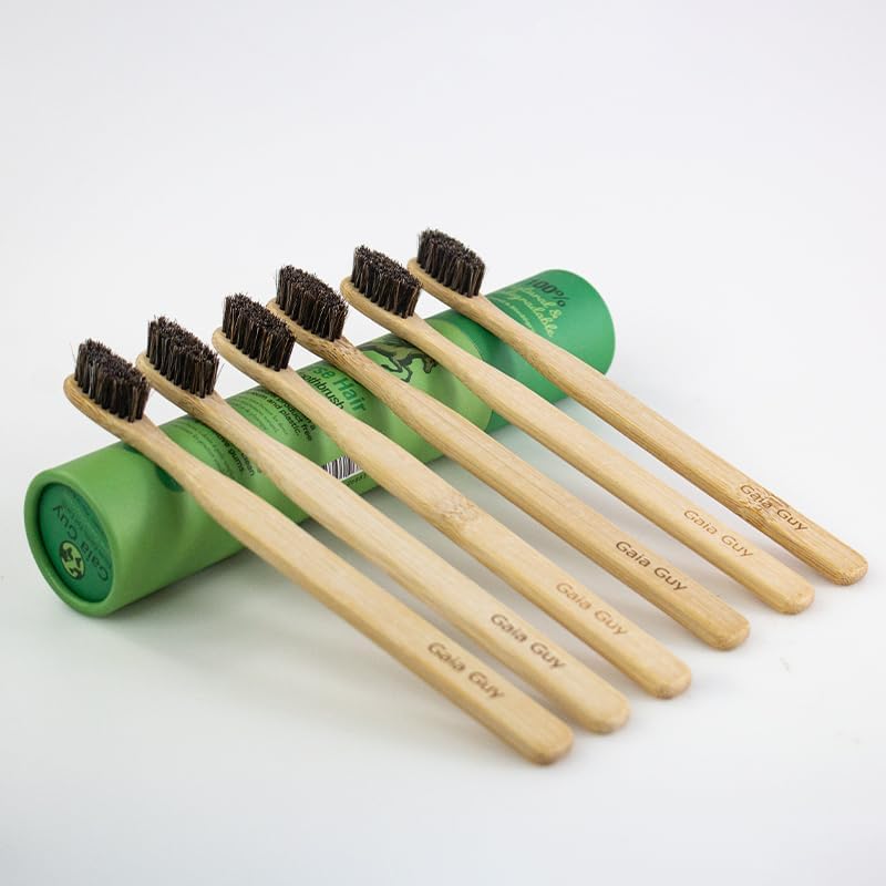 Gaia Guy Small Bamboo Horse Hair Toothbrush – 6 Pack