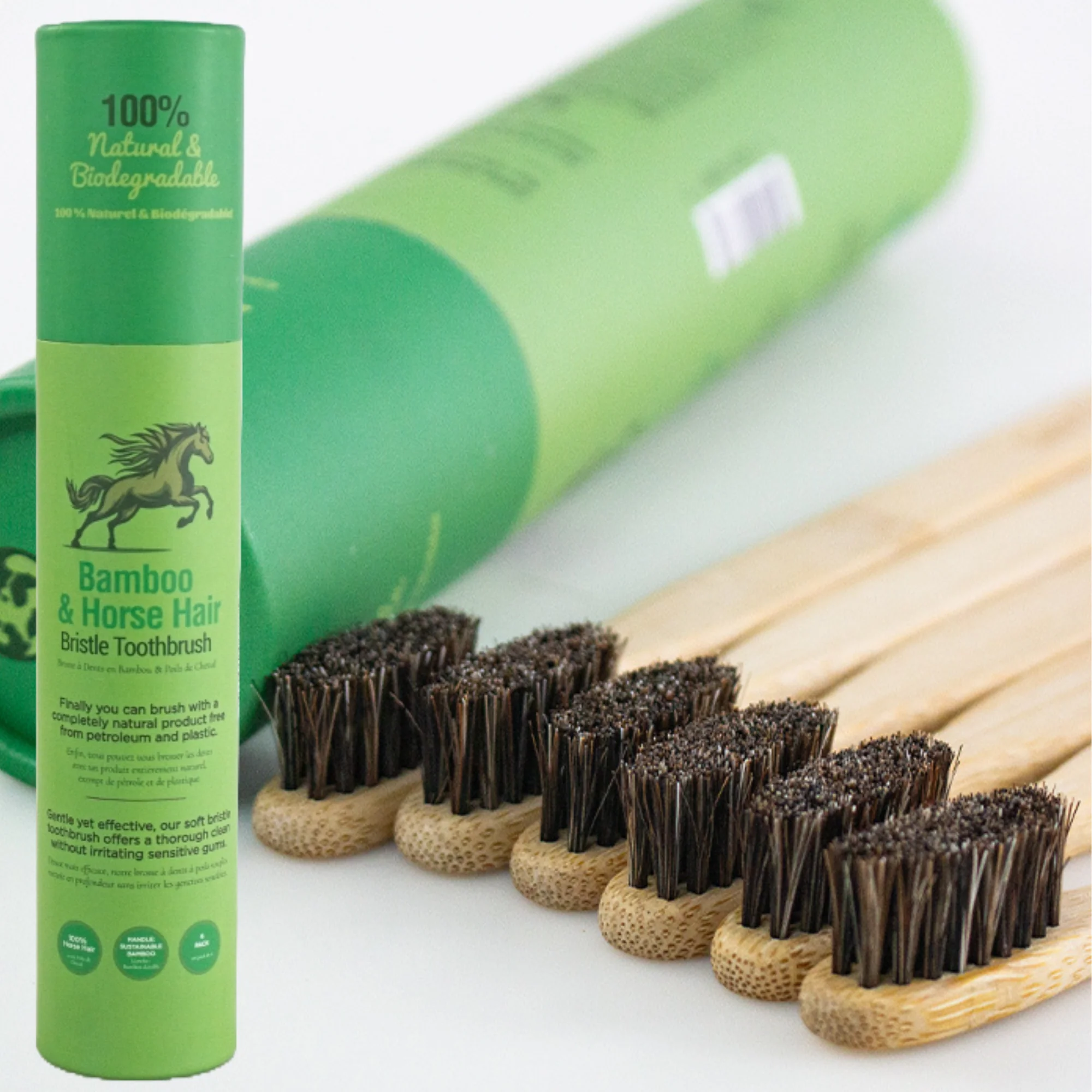 Natural Bamboo Toothbrush – Horsehair Medium-Soft Bristles | Eco Friendly