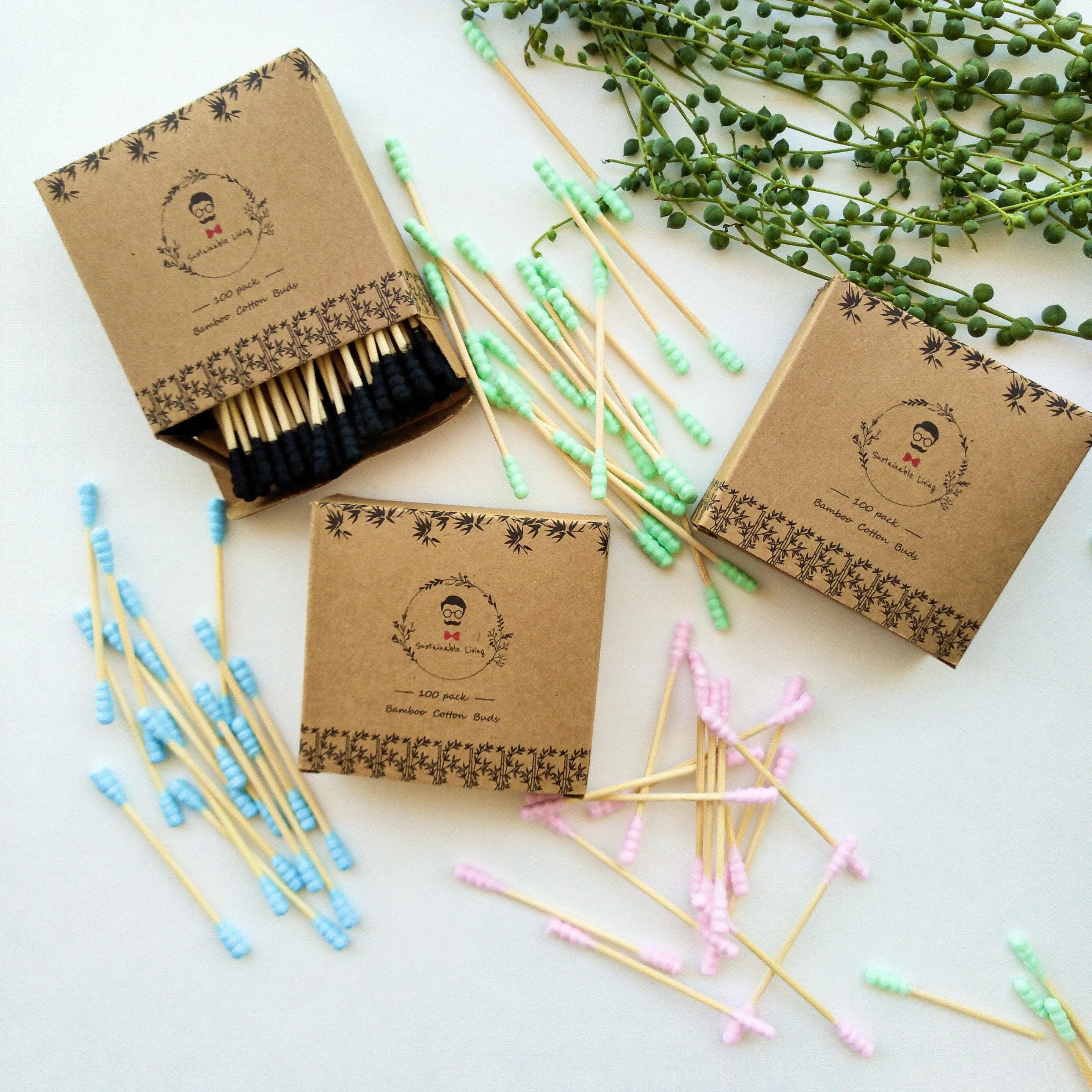 Organic Biodegradable Bamboo Cotton Buds - Plastic Free Zero Waste Natural Bamboo Q-tips - Eco Friendly Sustainable Swabs - Pack of 100