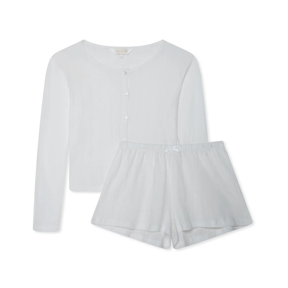Pointelle Cardigan and Short Set- Milk White
