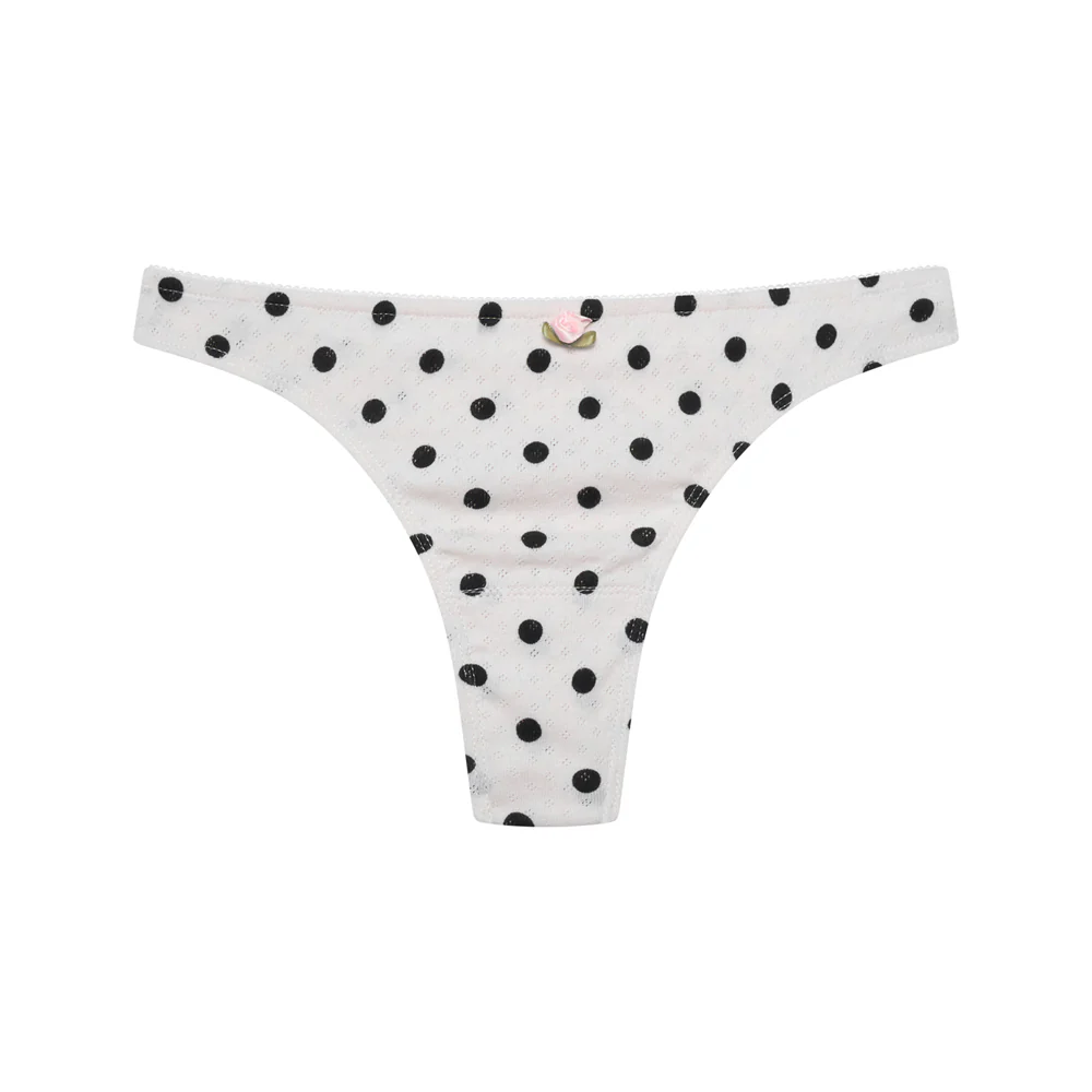 Pointelle Thong Knicker- Black Polka Dot